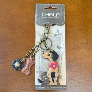 Chala Brown & Black Dog Keychain with Red Bandana Charm